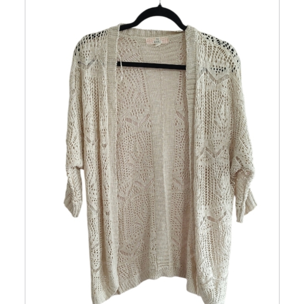 Pink Republic Cream 3/4 Sleeve Open-Knit Cardigan Size M